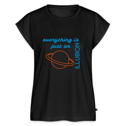 Frauen T-Shirt mit gerollten Ärmeln - Schwarz