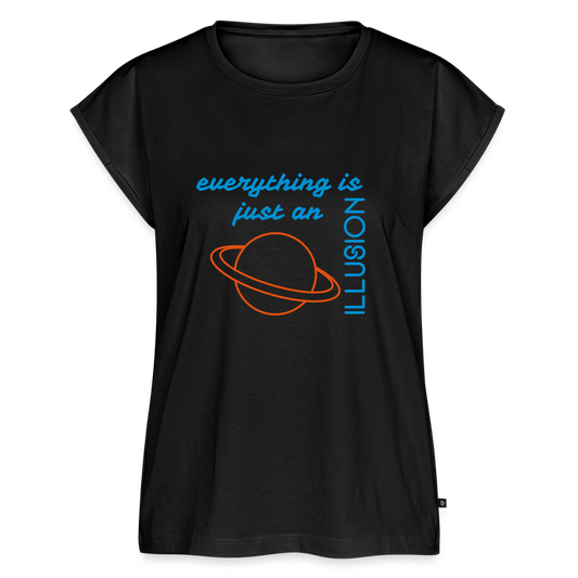 Frauen T-Shirt mit gerollten Ärmeln - Schwarz