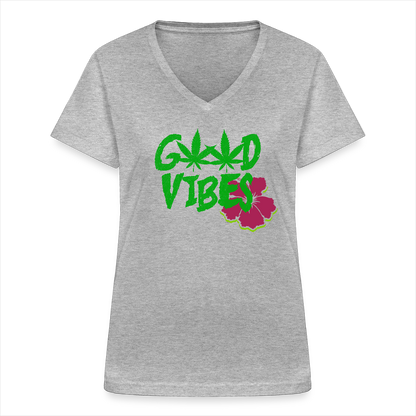 Klassisches Frauen-T-Shirt mit V-Ausschnitt - Grau meliert
