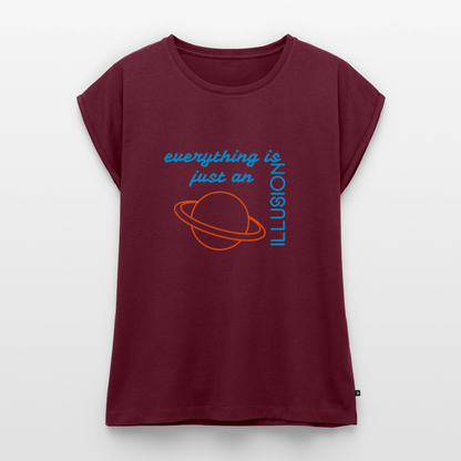 Frauen T-Shirt mit gerollten Ärmeln - Burgunderrot