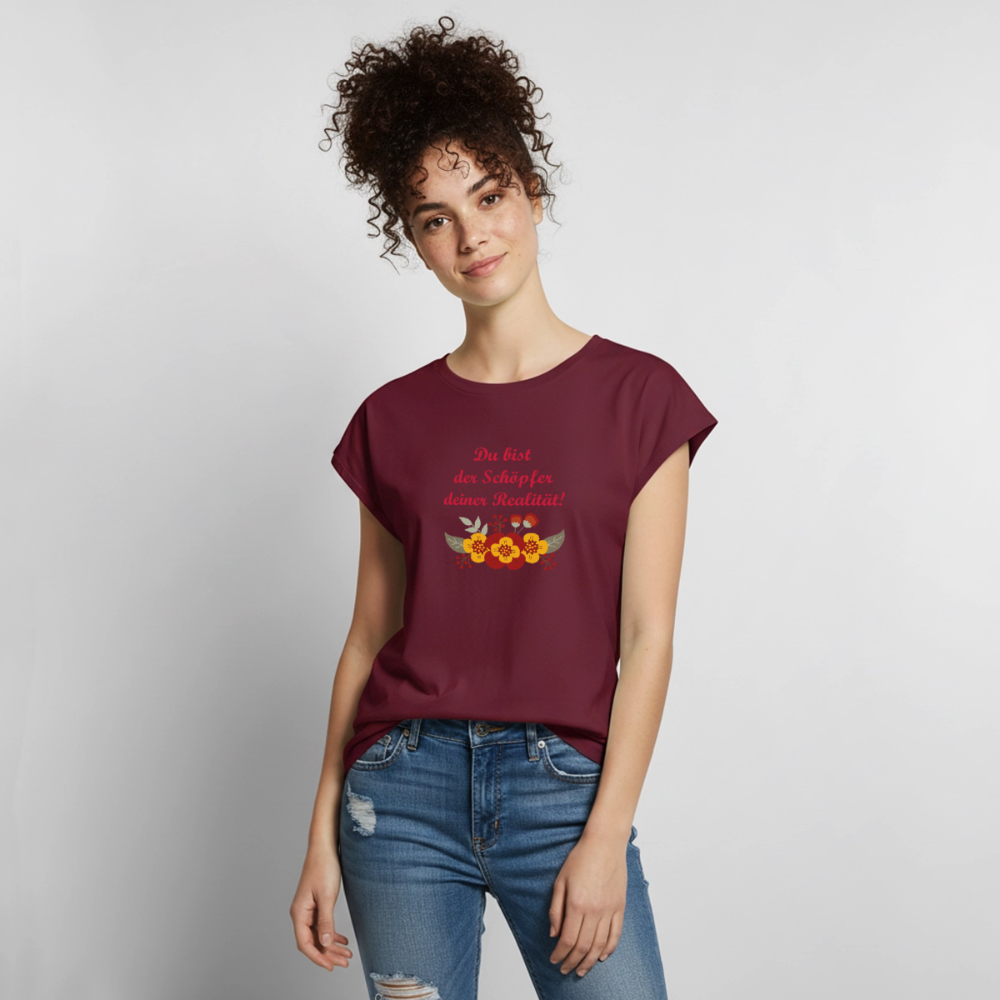 Frauen T-Shirt mit gerollten Ärmeln - Burgunderrot