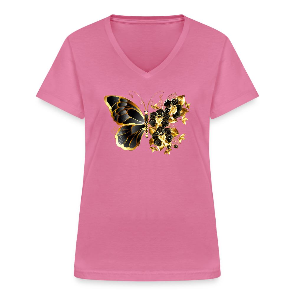 Klassisches Frauen-T-Shirt mit V-Ausschnitt - Pink