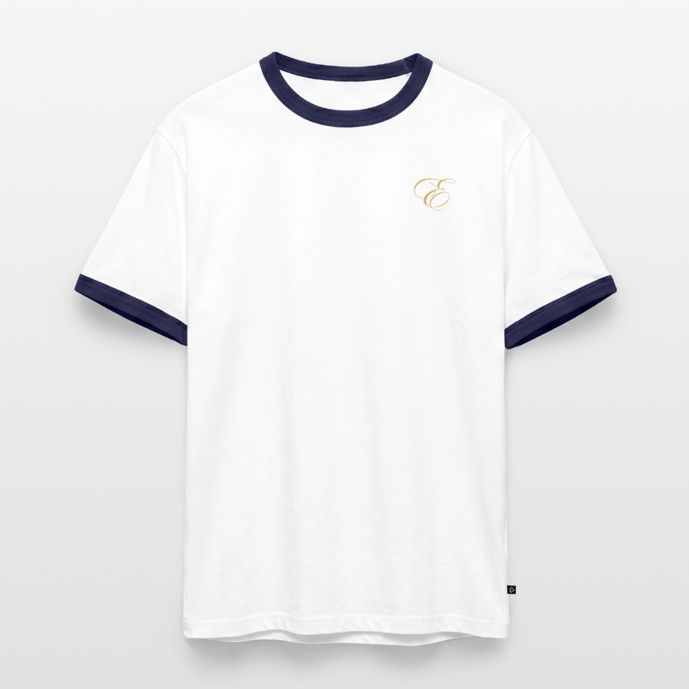 Slim Fit Männer Organic Contrast T-Shirt - Weiß/Navyblau