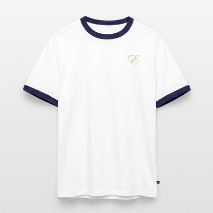 Slim Fit Männer Organic Contrast T-Shirt - Weiß/Navyblau