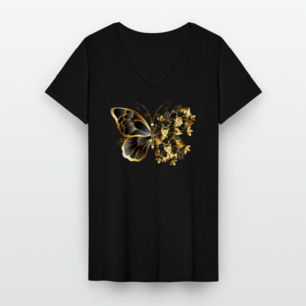 Klassisches Frauen-T-Shirt mit V-Ausschnitt - Schwarz