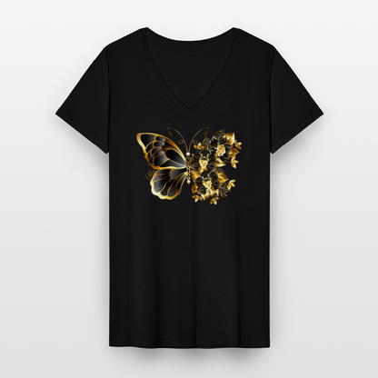 Klassisches Frauen-T-Shirt mit V-Ausschnitt - Schwarz