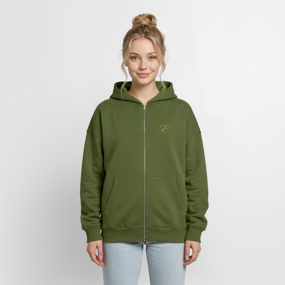 Oversized Heavyweight Unisex Zip Hoodie - Khaki