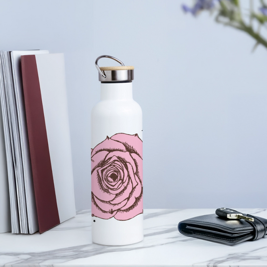 Thermosflasche mit Bambusdeckel - Weiß