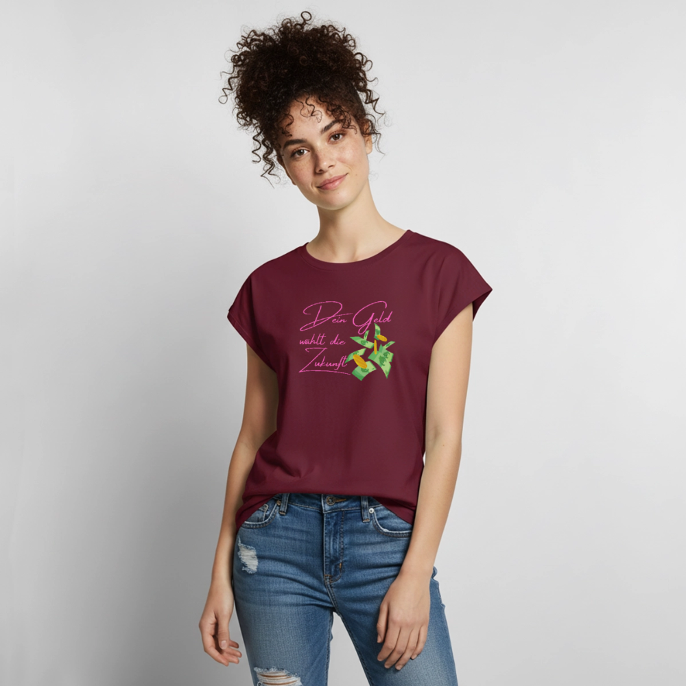Frauen T-Shirt mit gerollten Ärmeln - Burgunderrot