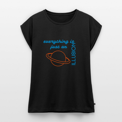 Frauen T-Shirt mit gerollten Ärmeln - Schwarz