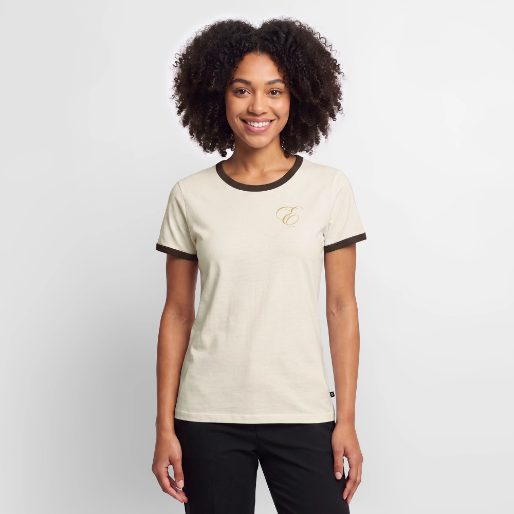 Frauen Kontrast-T-Shirt - Off-White/Dunkelbraun