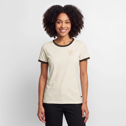 Frauen Kontrast-T-Shirt - Off-White/Dunkelbraun