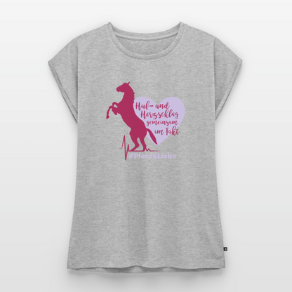 Frauen T-Shirt mit gerollten Ärmeln - Grau meliert