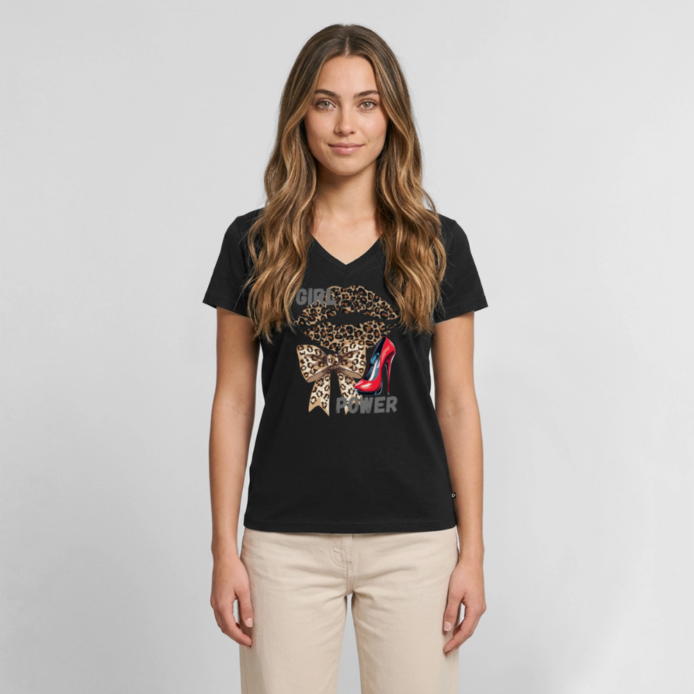 Frauen Bio-T-Shirt mit V-Ausschnitt - Schwarz
