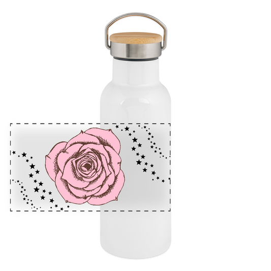 Thermosflasche mit Bambusdeckel - Weiß