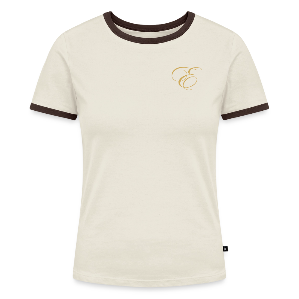 Frauen Kontrast-T-Shirt - Off-White/Dunkelbraun