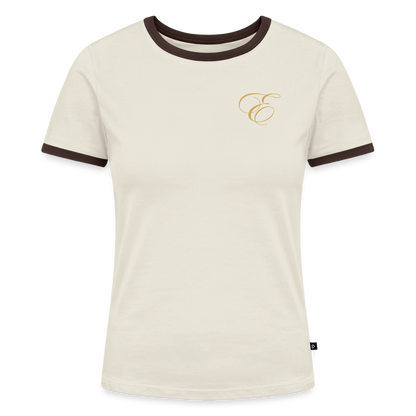 Frauen Kontrast-T-Shirt - Off-White/Dunkelbraun