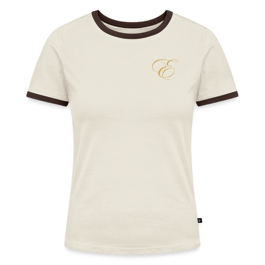 Frauen Kontrast-T-Shirt - Off-White/Dunkelbraun