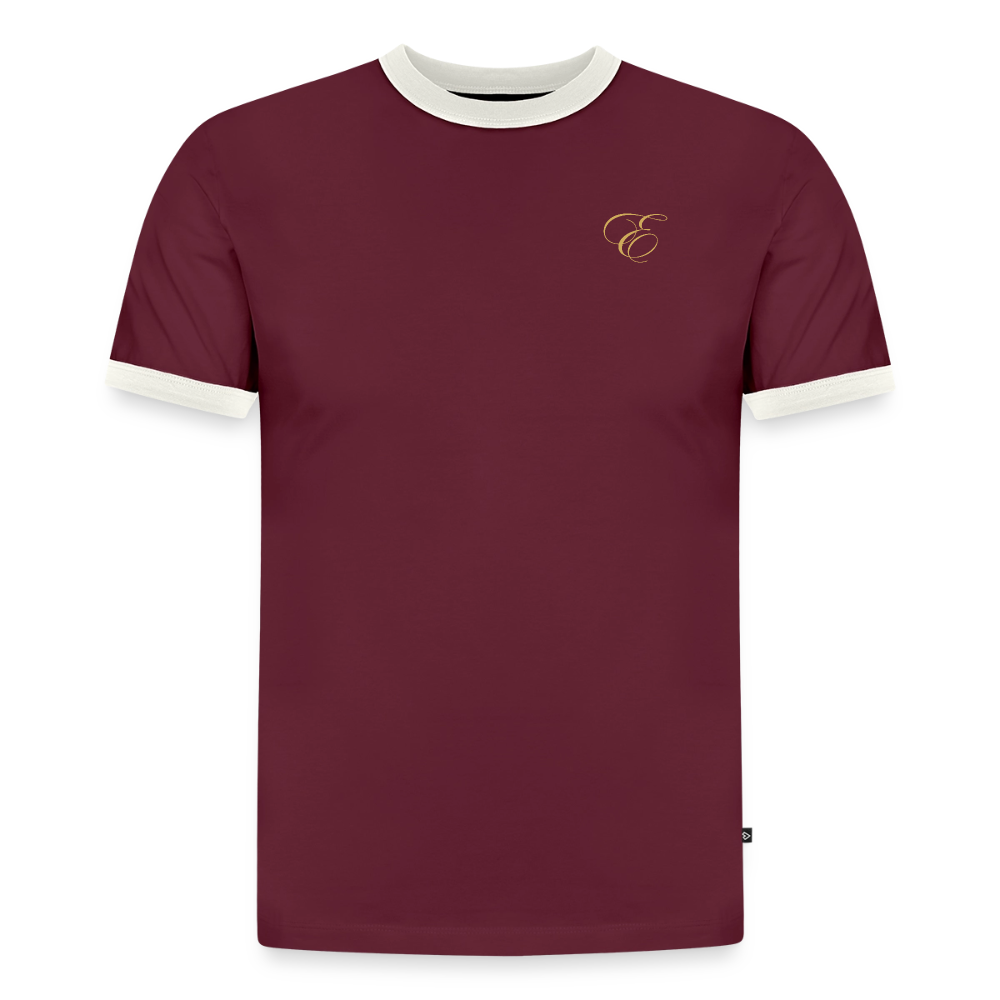 Slim Fit Männer Organic Contrast T-Shirt - Burgunderrot/Off-White