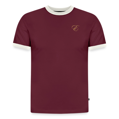Slim Fit Männer Organic Contrast T-Shirt - Burgunderrot/Off-White