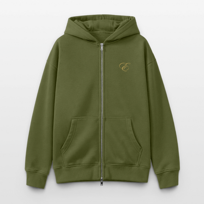 Oversized Heavyweight Unisex Zip Hoodie - Khaki