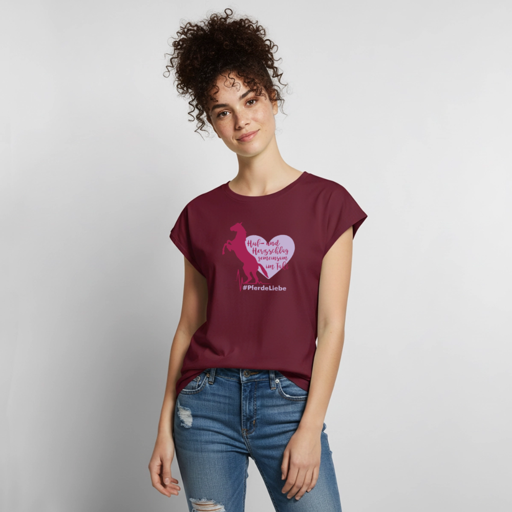 Frauen T-Shirt mit gerollten Ärmeln - Burgunderrot