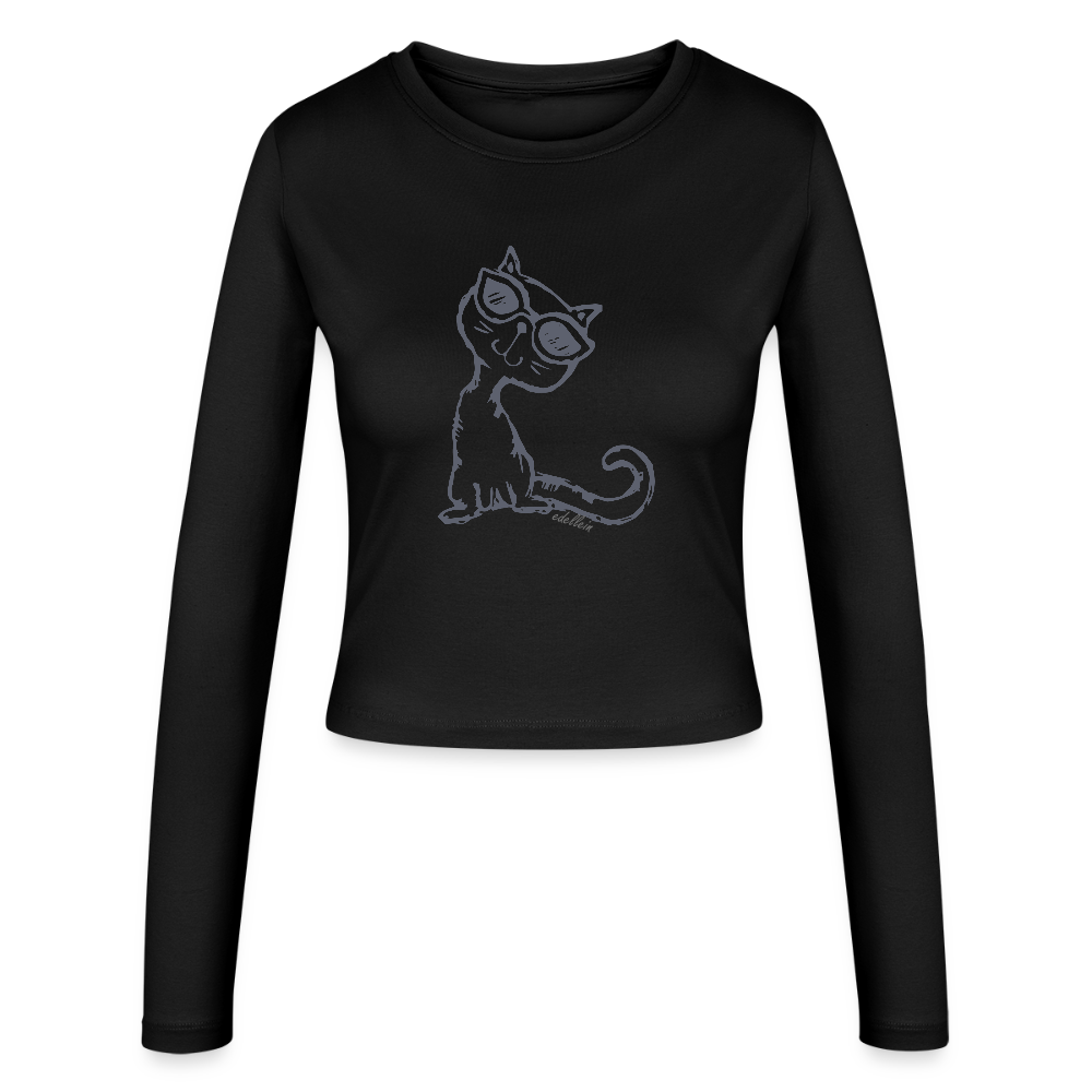 Frauen Slim Fit Langarmshirt - Schwarz