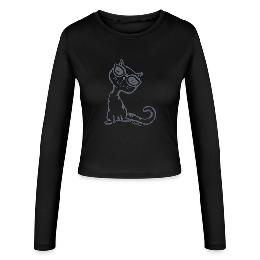 Frauen Slim Fit Langarmshirt - Schwarz