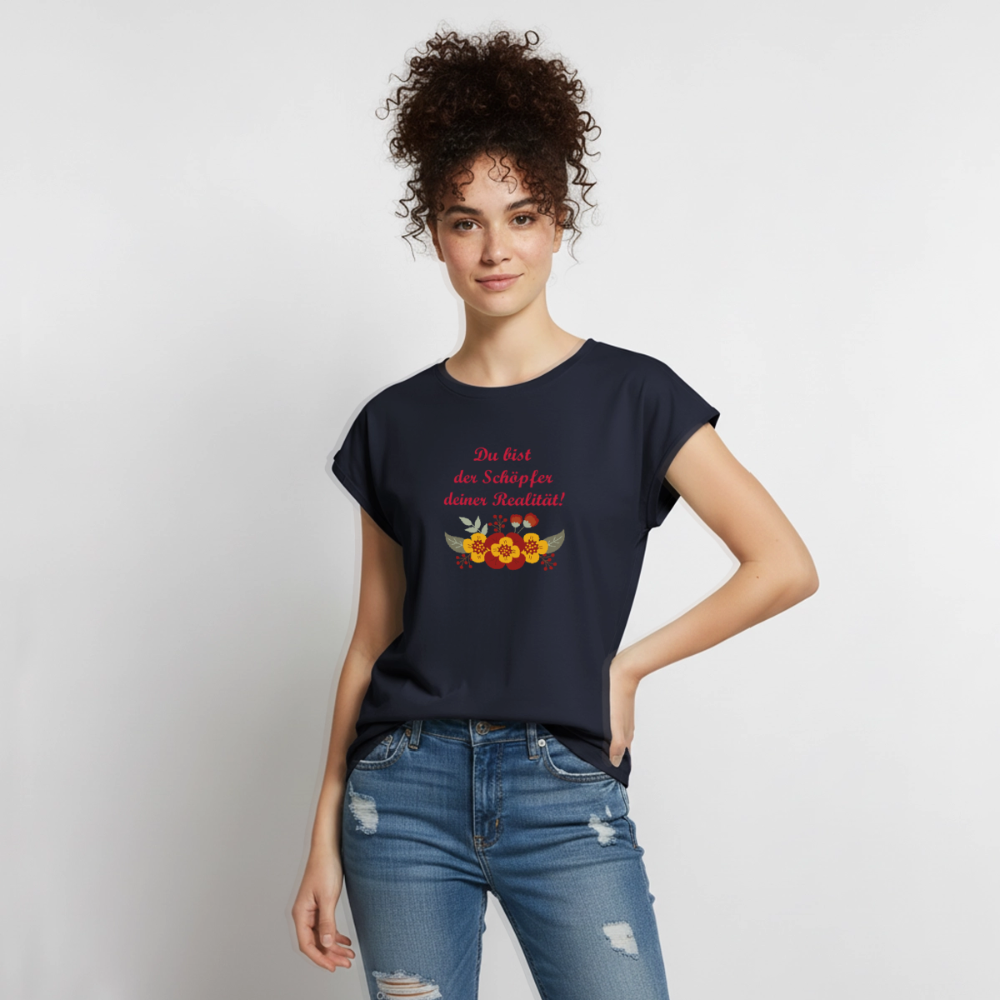 Frauen T-Shirt mit gerollten Ärmeln - Navy
