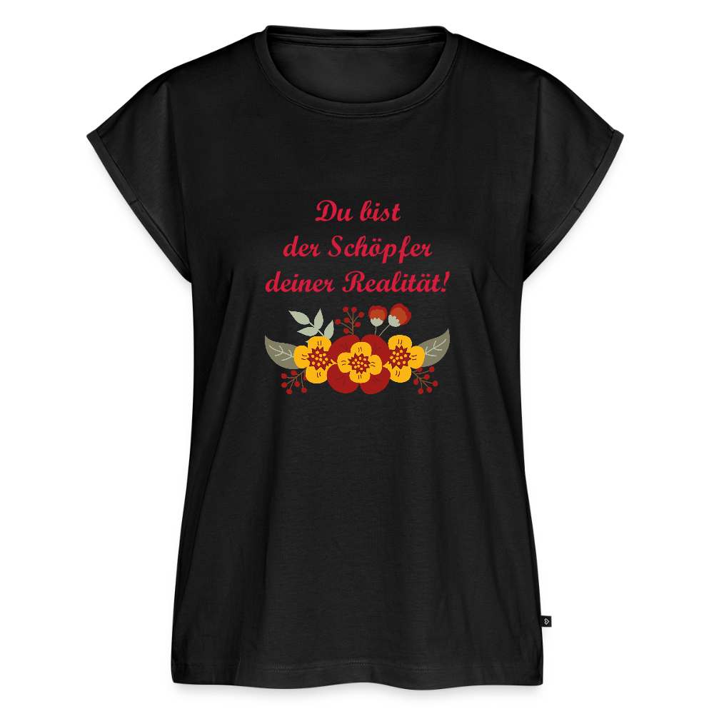 Frauen T-Shirt mit gerollten Ärmeln - Schwarz