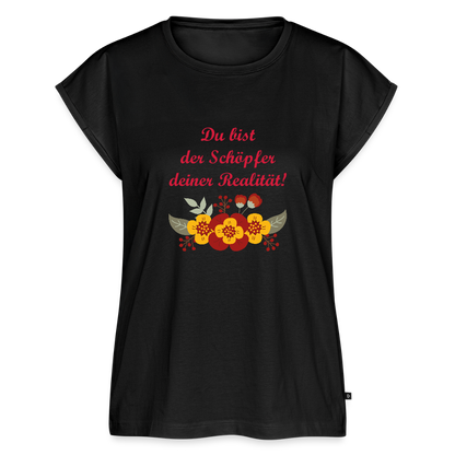 Frauen T-Shirt mit gerollten Ärmeln - Schwarz