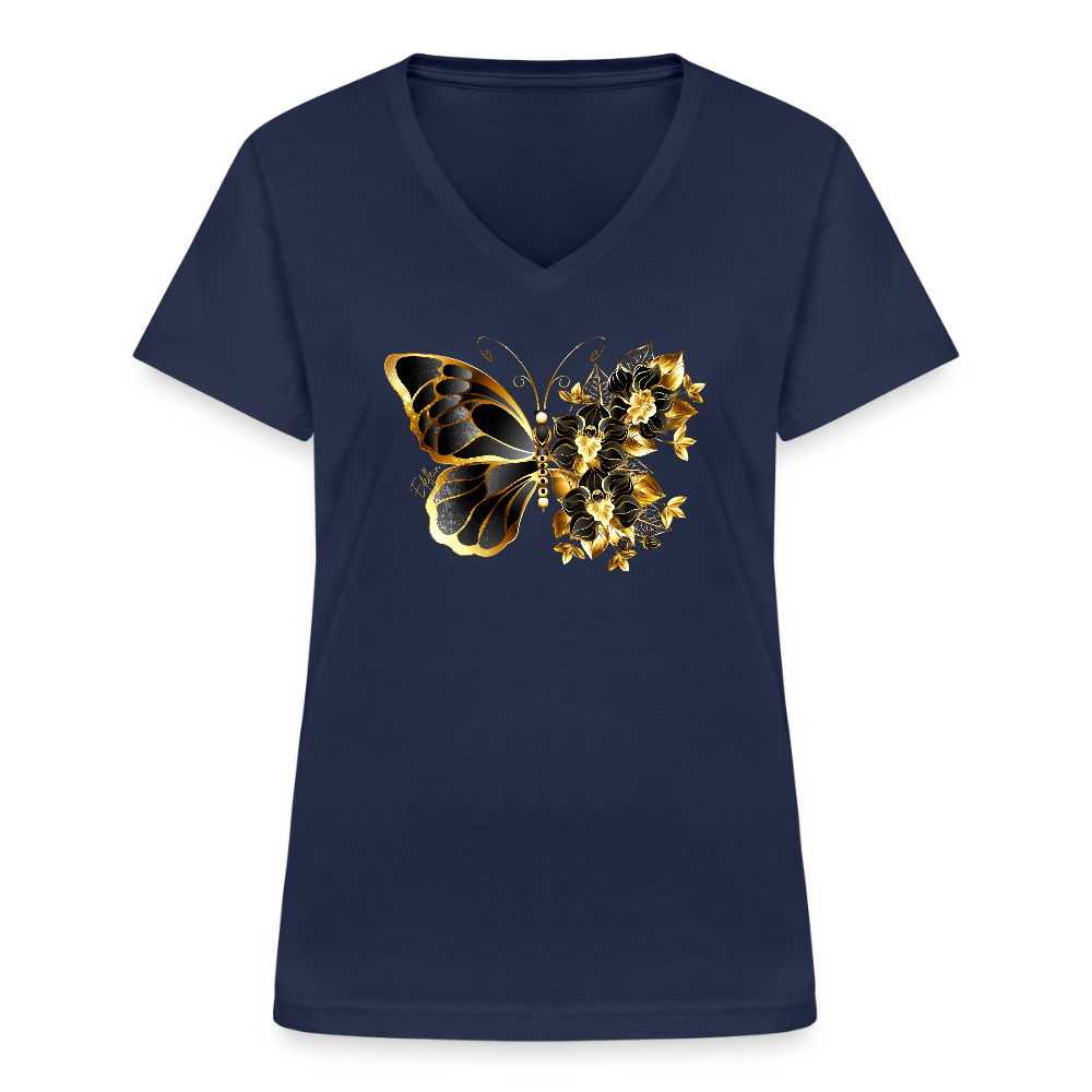 Klassisches Frauen-T-Shirt mit V-Ausschnitt - Navy