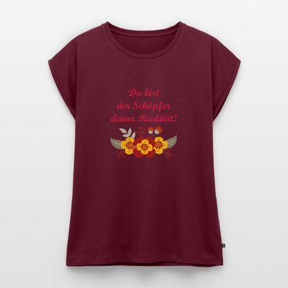 Frauen T-Shirt mit gerollten Ärmeln - Burgunderrot