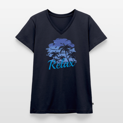 Frauen Bio-T-Shirt mit V-Ausschnitt - Navy