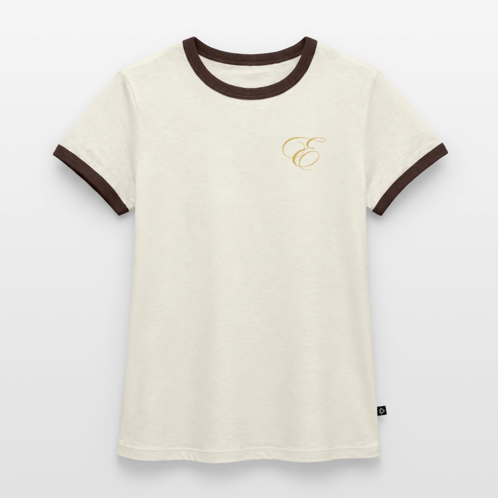 Frauen Kontrast-T-Shirt - Off-White/Dunkelbraun