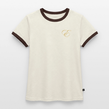 Frauen Kontrast-T-Shirt - Off-White/Dunkelbraun