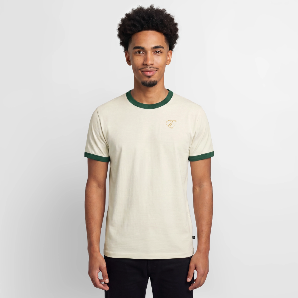 Slim Fit Männer Organic Contrast T-Shirt - Off-White/Flaschengrün