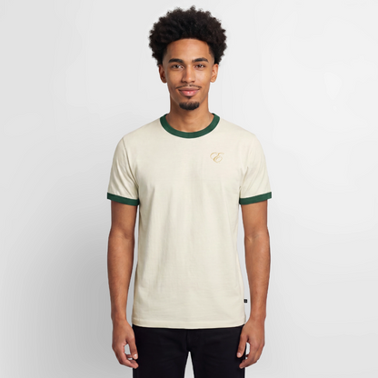 Slim Fit Männer Organic Contrast T-Shirt - Off-White/Flaschengrün