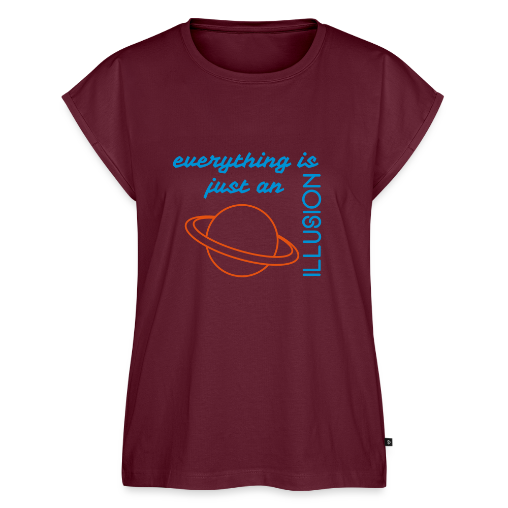 Frauen T-Shirt mit gerollten Ärmeln - Burgunderrot