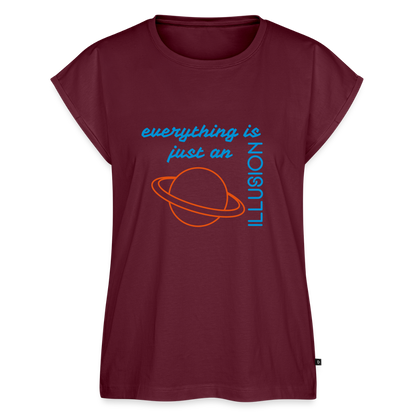 Frauen T-Shirt mit gerollten Ärmeln - Burgunderrot