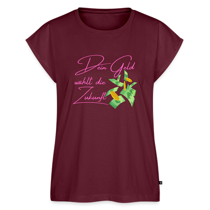 Frauen T-Shirt mit gerollten Ärmeln - Burgunderrot