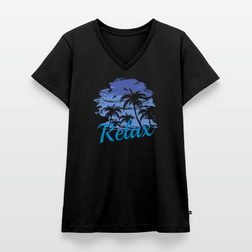 Frauen Bio-T-Shirt mit V-Ausschnitt - Schwarz