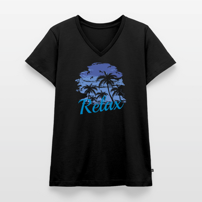 Frauen Bio-T-Shirt mit V-Ausschnitt - Schwarz