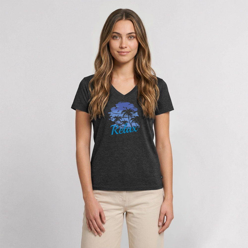 Frauen Bio-T-Shirt mit V-Ausschnitt - Anthrazit meliert