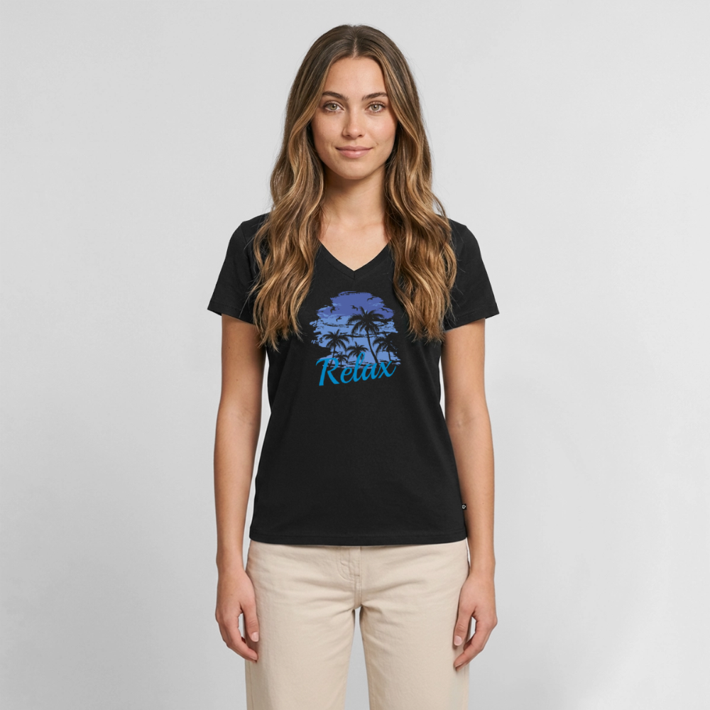 Frauen Bio-T-Shirt mit V-Ausschnitt - Schwarz