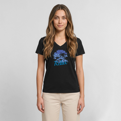 Frauen Bio-T-Shirt mit V-Ausschnitt - Schwarz