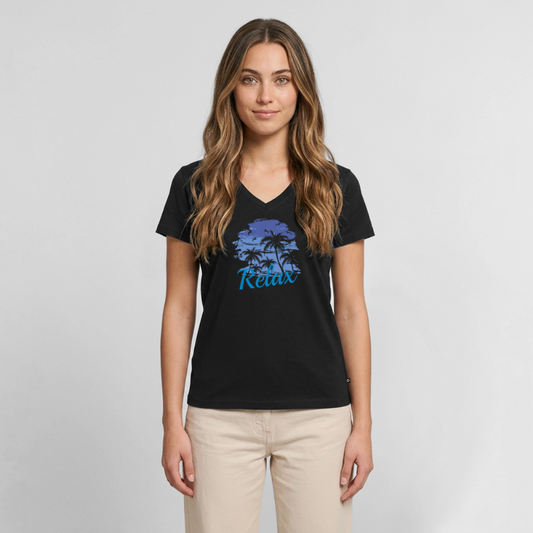 Frauen Bio-T-Shirt mit V-Ausschnitt - Schwarz