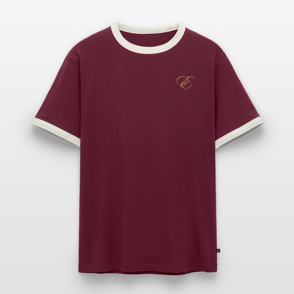 Slim Fit Männer Organic Contrast T-Shirt - Burgunderrot/Off-White