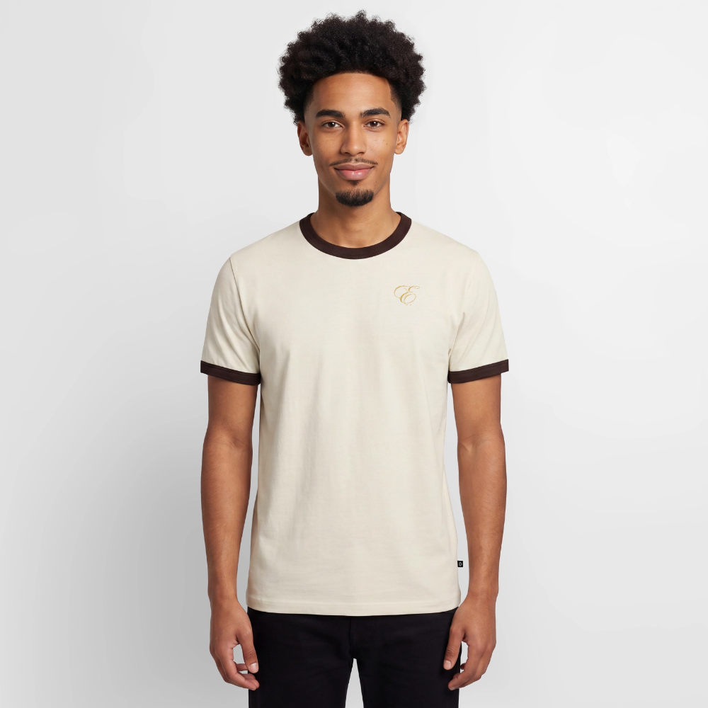 Slim Fit Männer Organic Contrast T-Shirt - Off-White/Dunkelbraun