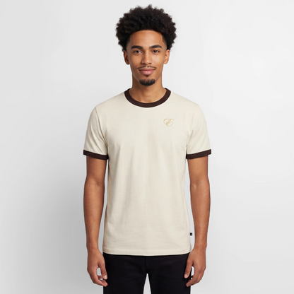Slim Fit Männer Organic Contrast T-Shirt - Off-White/Dunkelbraun